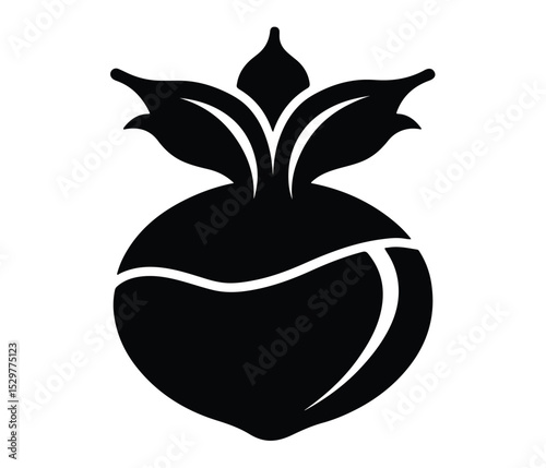 Root Vegetable Silhouette Vector, Beetroot Silhouette Vector Icon, Minimal Root Vegetable Art, Healthy Root Veggie Clipart, Black and White Beet Vector.