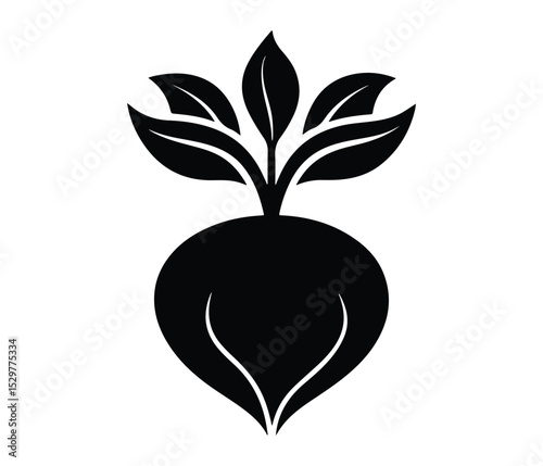 Root Vegetable Silhouette Vector, Beetroot Silhouette Vector Icon, Minimal Root Vegetable Art, Healthy Root Veggie Clipart, Black and White Beet Vector.