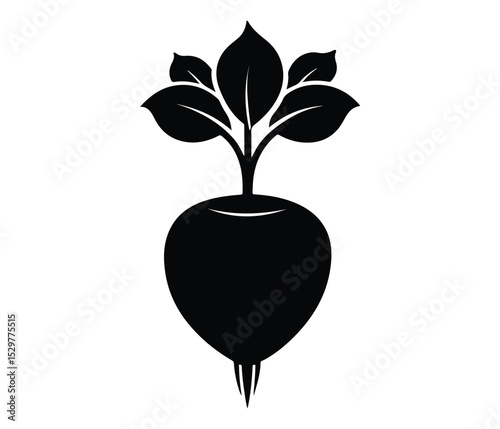 Root Vegetable Silhouette Vector, Beetroot Silhouette Vector Icon, Minimal Root Vegetable Art, Healthy Root Veggie Clipart, Black and White Beet Vector.
