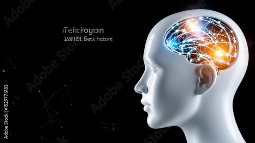 Wallpaper Mural Artificial human head with glowing brain on dark background, symbolizing futuristic intelligence and technology fusion. Torontodigital.ca