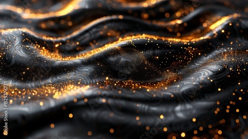 A mesmerizing close-up of luxurious black and gold fabric, showcasing rich textures and sparkling details that evoke sophistication and artistic beauty.