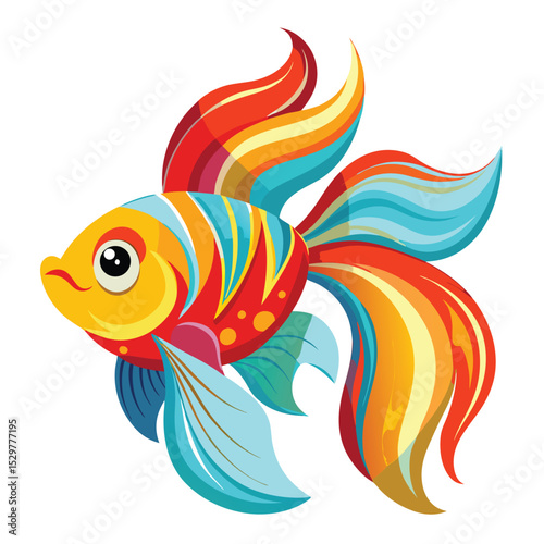 Vibrant Rainbow gold Fish Colorful Aquatic Life Illustration