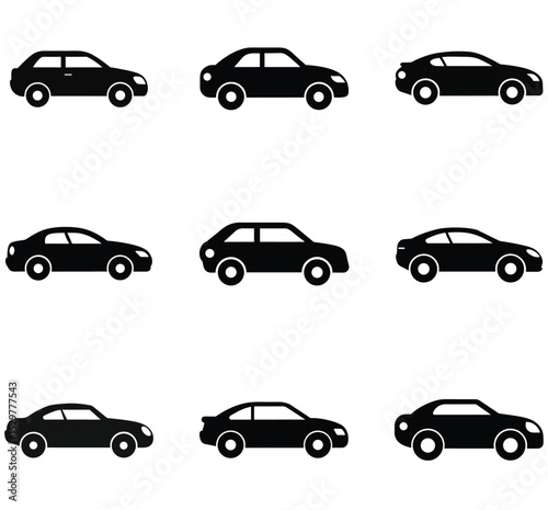 Simple Black Silhouette Car Icons Set