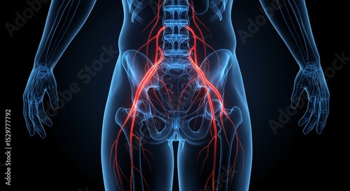 Highly Detailed Anatomical Illustration of the Pelvic and Femoral Arteries and Veins