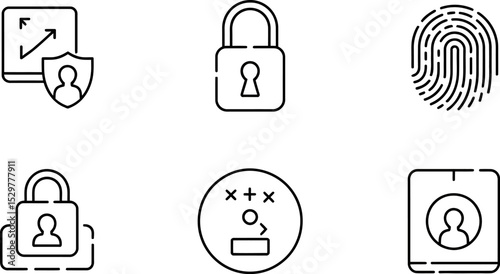 Security icons set data protection privacy safety lock fingerprint access authentication safeguard system editable stock vector illustration