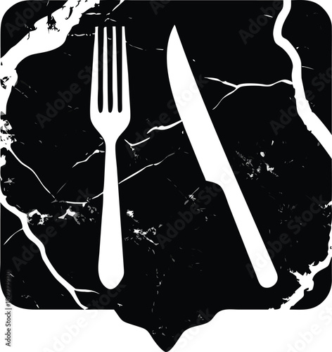 Grungy vector illustration of a restaurant menu background with a fork and spoon, perfect for dining or kitchen design