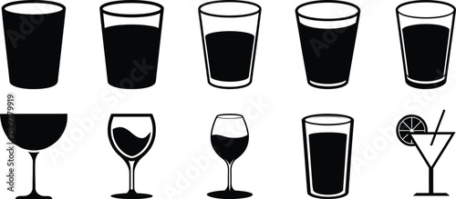 Stylish Drinkware Icons Set Design, Modern Glass Vector Collection
