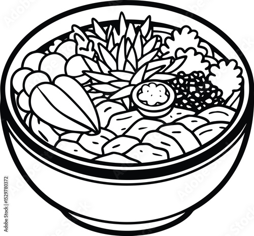 Tasty cartoon vector illustration of a bowl of fruit and vegetables, a delightful meal design