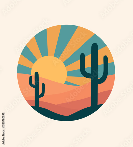 Geometric Desert Sunset Flat Color Vector Illustration