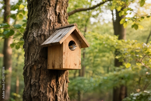 closeup of a birdhouse on a tree concept primer plano de una pajarera en un árbol concepto gros plan d'un nichoir sur un arbre concept kuş yuvası kafes