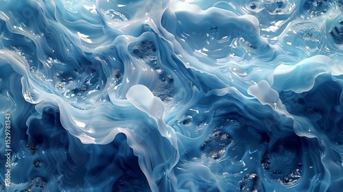 An enchanting depiction of fluid textures and vibrant blue waves, creating an immersive experience of abstract art that captivates the viewer’s imagination effortlessly.