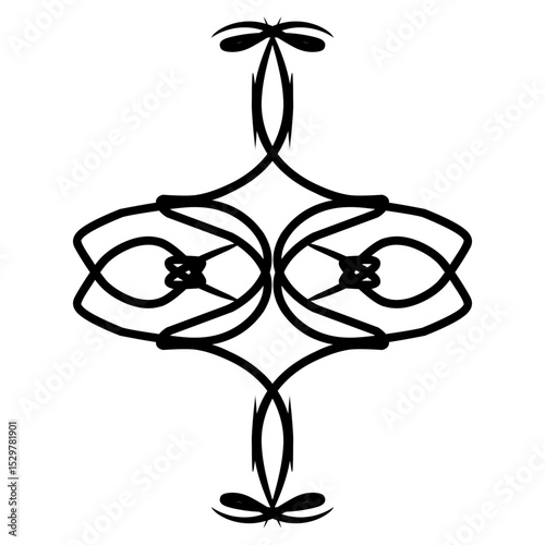 Abstract symmetric black floral design on white backdrop