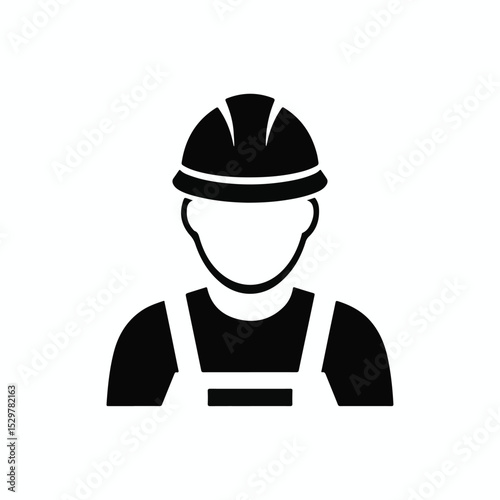 Construction Worker Icon with Helmet and Overall Vector Illustration
