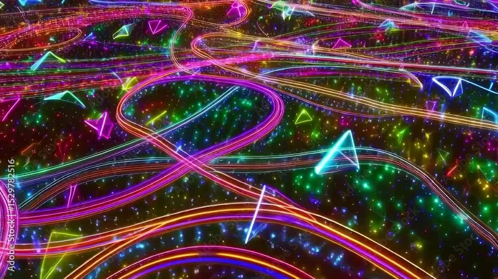Looping digital science animation with moving lines, dots, and triangle shapes against a clean background, leaving ample copy space.
