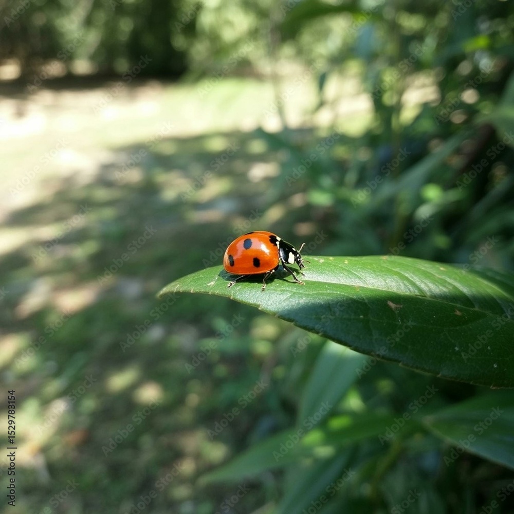 Fototapeta premium ladybug on green leaf