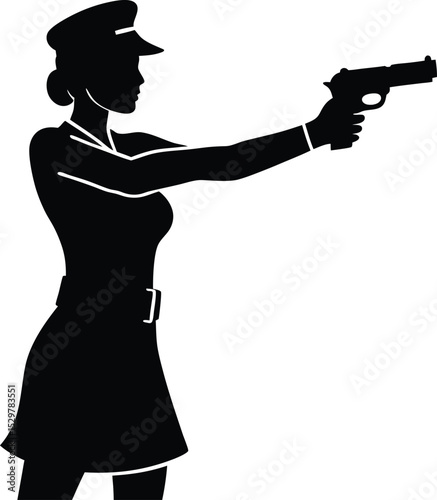 Policewoman Silhouette Aiming a Handgun with Intense Focus