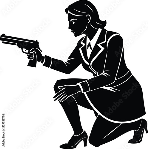 Female Professional in Silhouette Holding Gun with Confident Posture