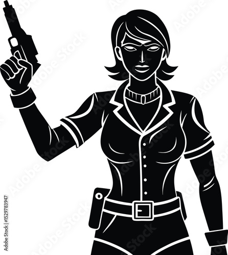 Bold Female Detective Silhouette Holding Gun with Authority