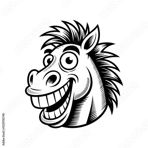 Cartoon Grinning Horse Head Illustration, Fun Horse Character Drawing