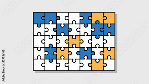 Colorful Puzzle Grid with Blue and Yellow Pieces 