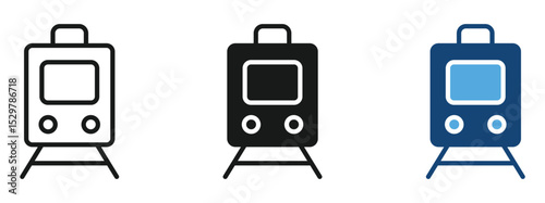 Train Front View Silhouette and Outline Icon Set for Rail Transport