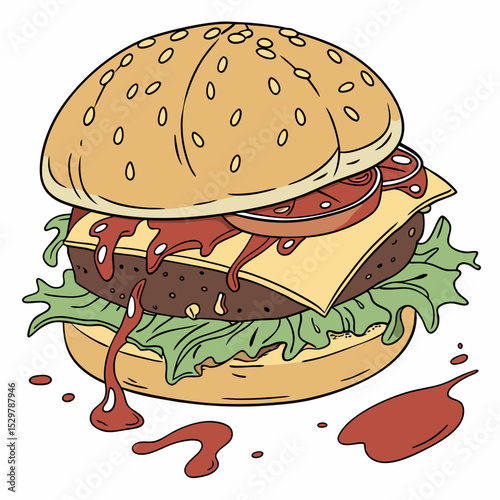 Juicy Burger with Toppings Vector