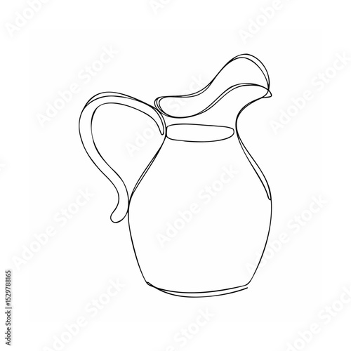 Elegant continuous line drawing of a simple pitcher with a curved handle on white background