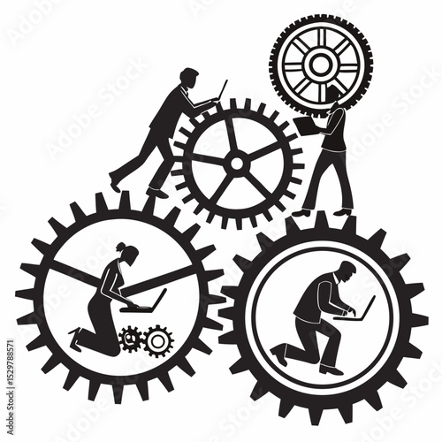 Teamwork business people working together interlocking gears