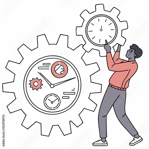 Man adjusting time management gears clockwork productivity business