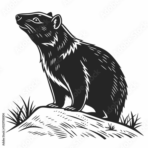 Majestic marmot perched on rocky outcrop gazing skyward