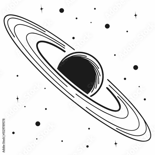 Celestial body with rings orbiting in space starry background