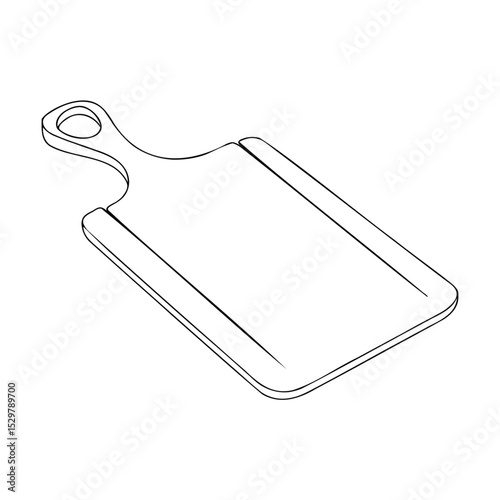 Simple outline illustration of a wooden cutting board with a handle for culinary purposes