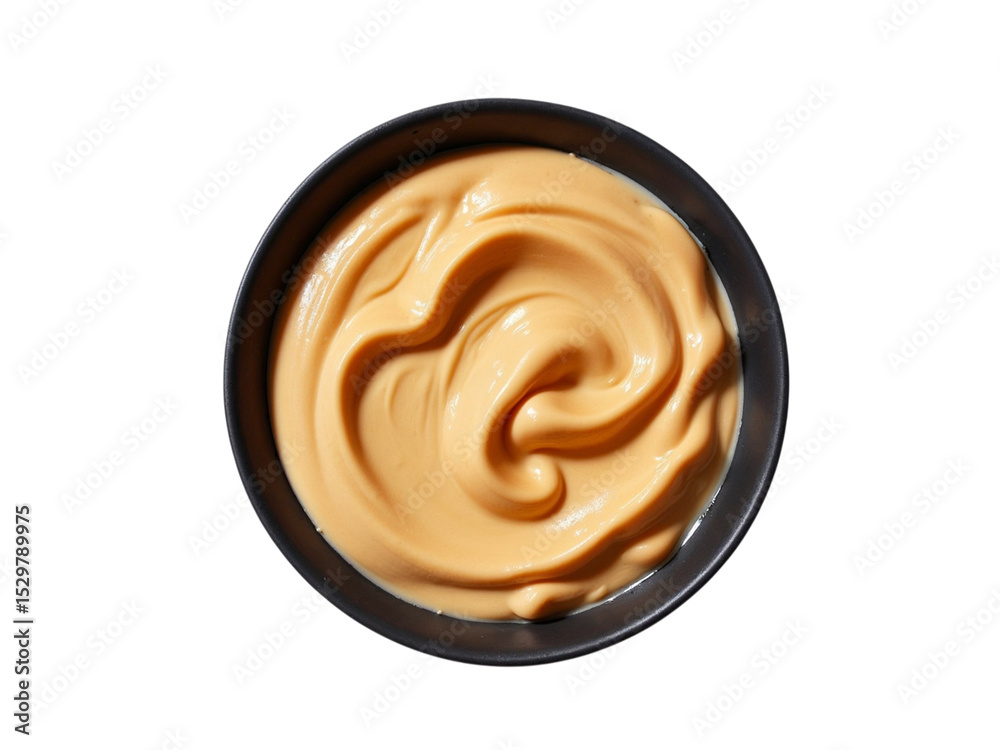 Creamy caramel sauce in black bowl isolated on transparent background Creamy caramel sauce in black bowl isolated on transparent background