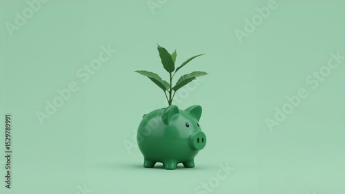 Green piggy bank with sprout