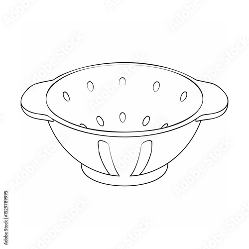 Simple hand drawn line art illustration of a kitchen colander for culinary and food projects