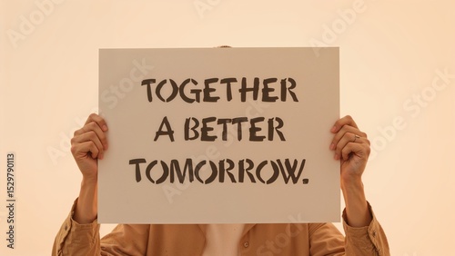Person holding together a better tomorrow sign