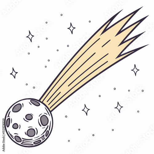 Comet streaking past moon celestial event space cosmic art illustration