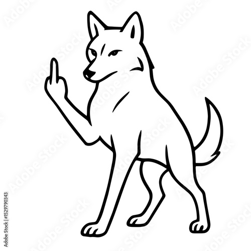 An illustrative, bold and defiant depiction of a wolf, proudly presenting the middle finger. This image captures a rebellious spirit.