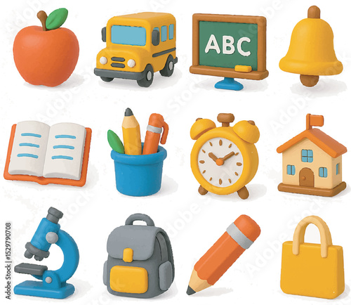 Colorful School Study 3D Icon Set - Cute and Minimalis