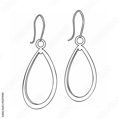 Elegant minimalist outline illustration of two teardrop shaped earrings for fashion and beauty