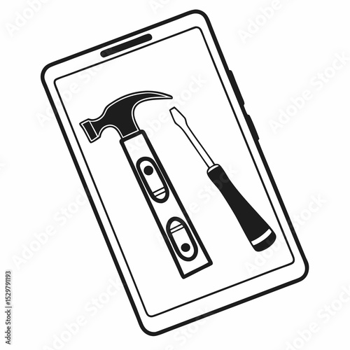 Smartphone displaying hammer and screwdriver repair tools