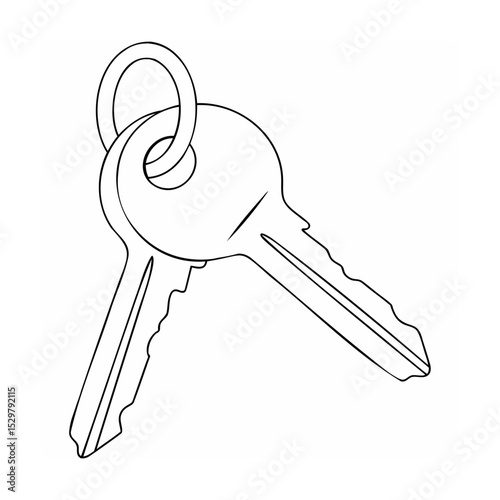 Two simple outline keys on a ring illustrating security and property access