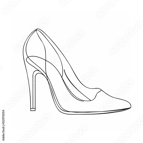 Elegant line art illustration of a high heel stiletto shoe on a white background