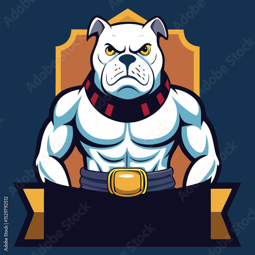 champion boxer bulldog gold belt mouthguard vector