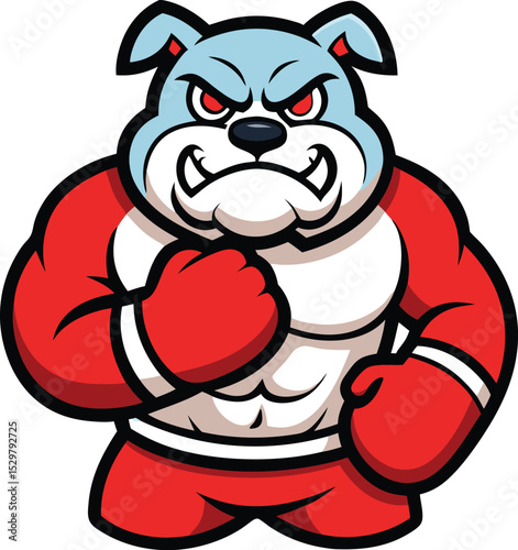 chubby cartoon bulldog red boxing gloves snarl vector
