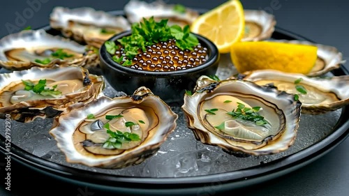 Delicious Oysters on Ice with Lemon and Caviar