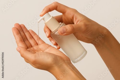 Hands Holding and Dispensing Lotion from Branded Cosmetic Bottle – Perfect Product Handling for Skincare E-Commerce & Beauty Ads