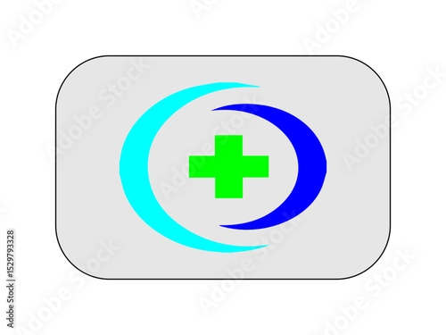 This image features a healthcare vector icon with a symbolic design. At the center is a green medical cross, representing health and medical care