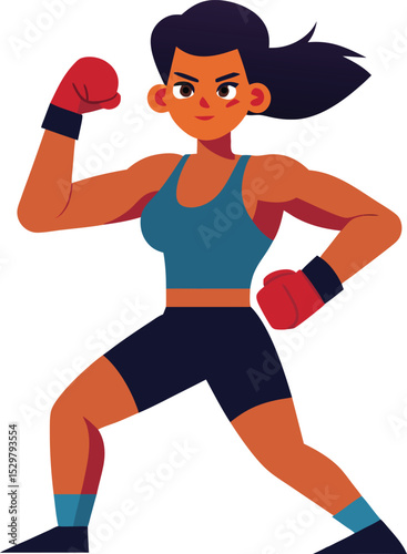 female boxer fighting stance strong athletic vector
