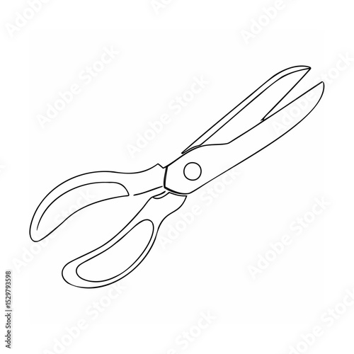 Simple outline illustration of large garden scissors isolated on white background
